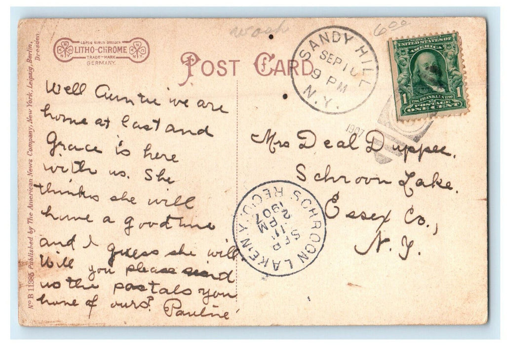 1907 St. Mary's RC Church and National Bank, Sandy Hill New York NY Postcard