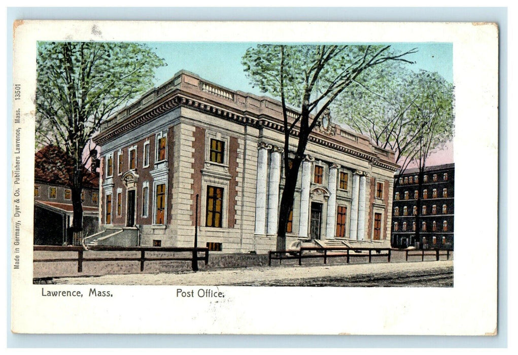 c1905 Copper Window Post Office, Lawrence Massachusetts MA Antique Postcard