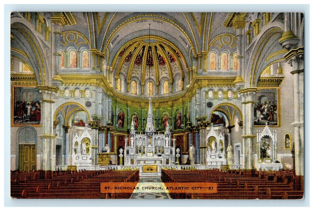 Interior View Of St. Nicholas Church Atlantic City New Jersey NJ Postcard