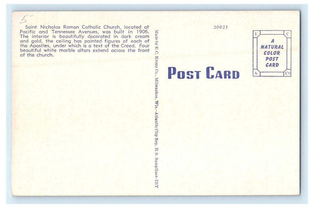 Interior View Of St. Nicholas Church Atlantic City New Jersey NJ Postcard