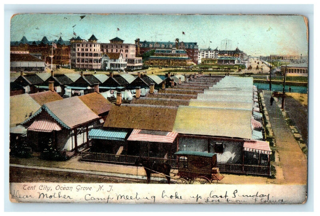 1906 View Of Tent City Horse Carriage Ocean Grove New Jersey NJ Antique Postcard