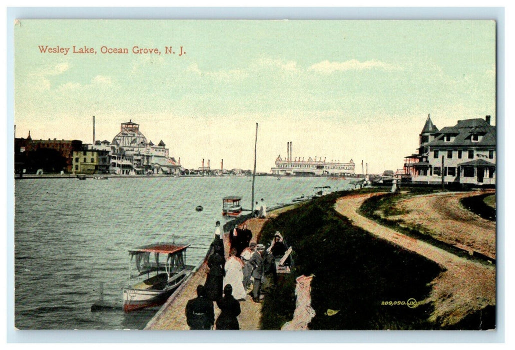 c1910 View On Wesley Lake Boat Ocean Grove New Jersey NJ Antique Postcard