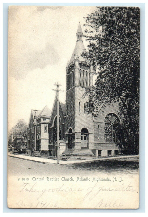 1906 Central Baptist Church Atlantic Highland New Jersey NJ Rotograph Postcard