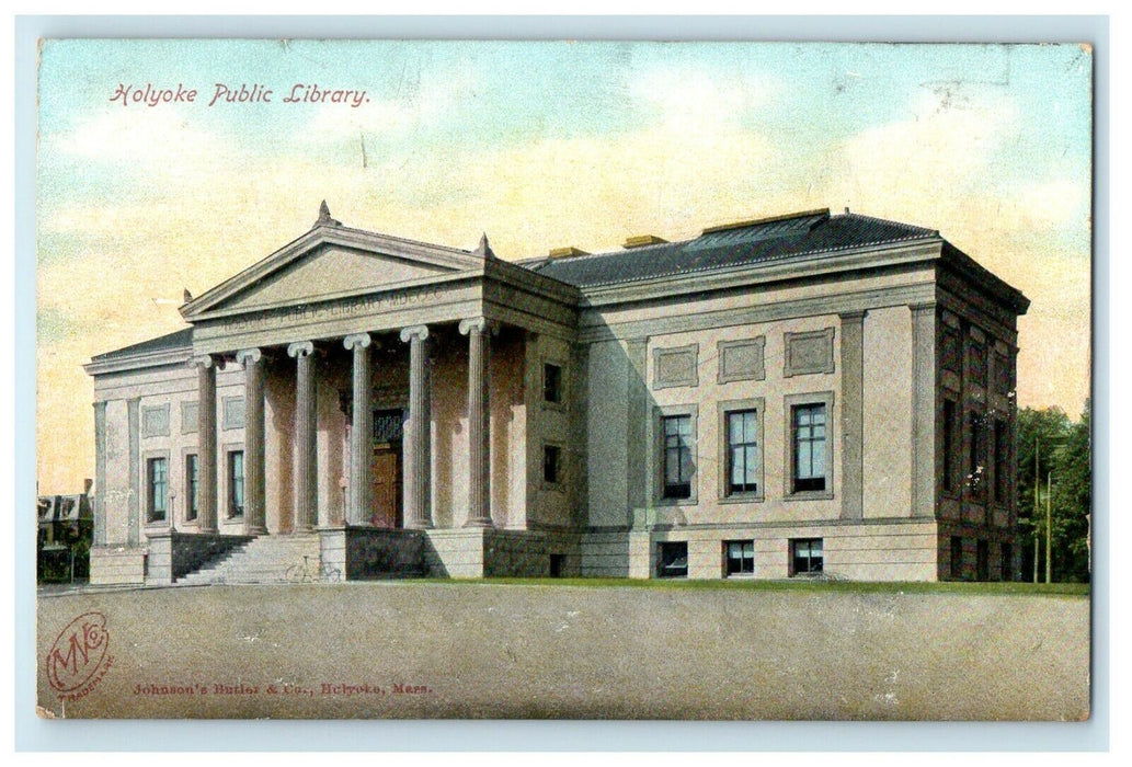 c1905 Public Library in Holyoke, Massachusetts MA Antique Postcard