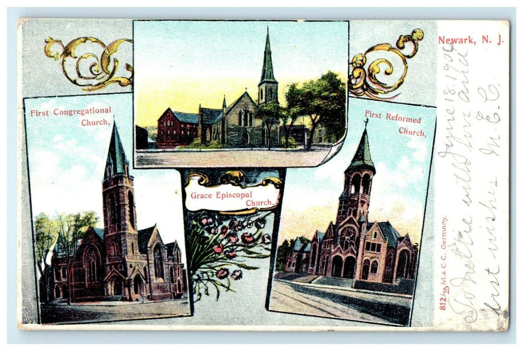 1906 A Multiview Of Churches At Newark New Jersey NJ Antique Postcard