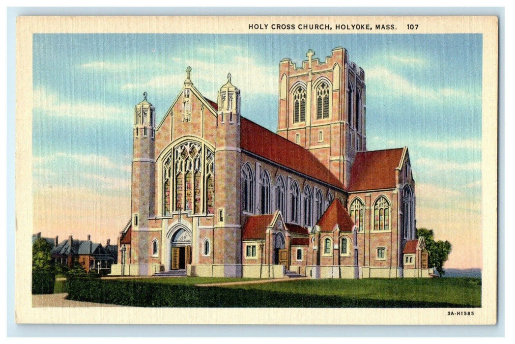 c1937 Holy Cross Church, Holyoke, Massachusetts MA Vintage Unposted Postcard