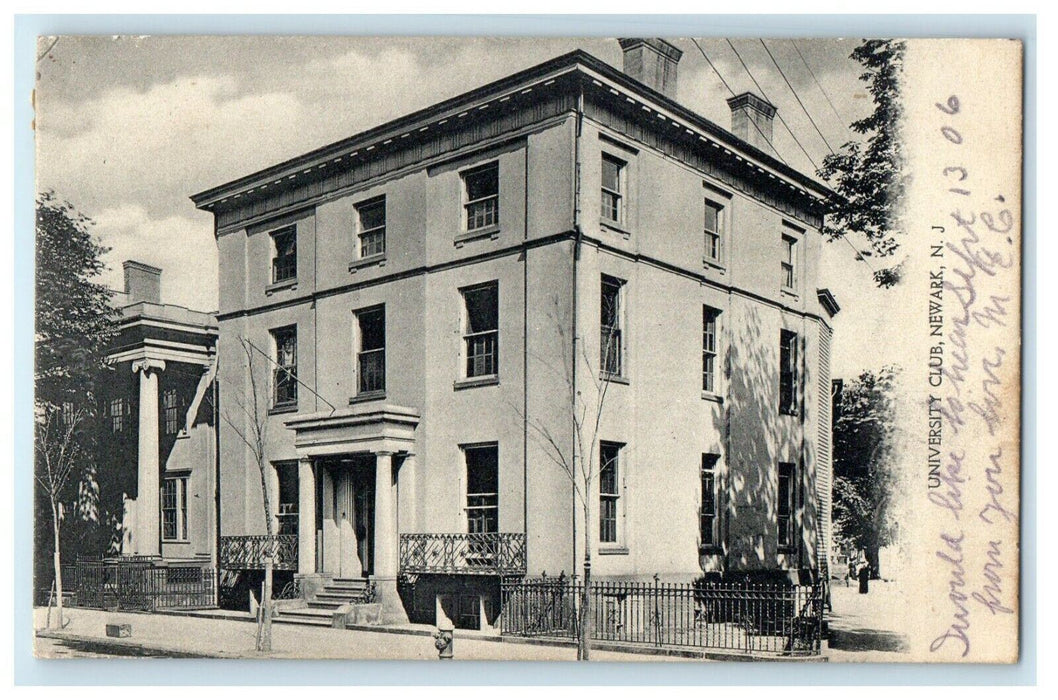 1906 University Club Building Street Scene Newark New Jersey NJ Antique Postcard