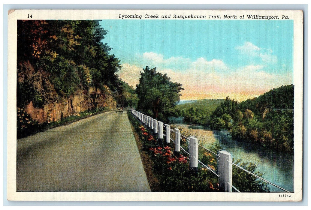 1939 Lycoming Creek and Susquehanna Trail, North of Williamsport PA Postcard
