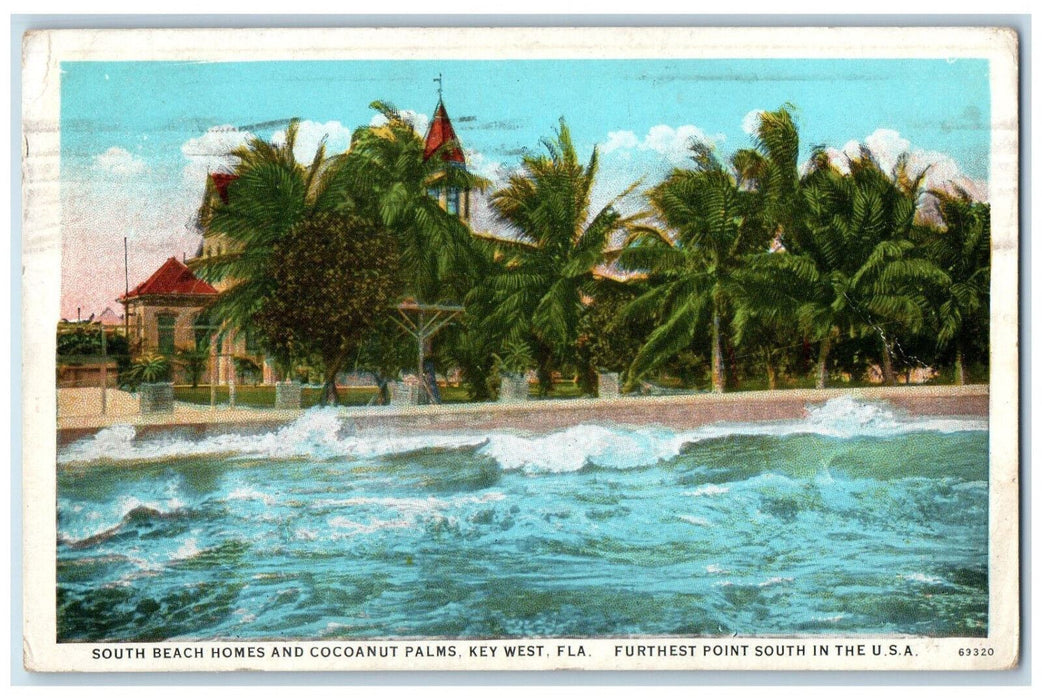 1928 South Beach Homes and Cocoanut Palms Key West Florida FL Postcard