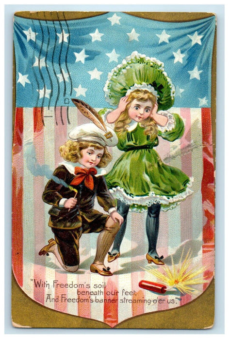 1908 Tuck Independence Day July 4th Children Fireworks Patriotic Postcard