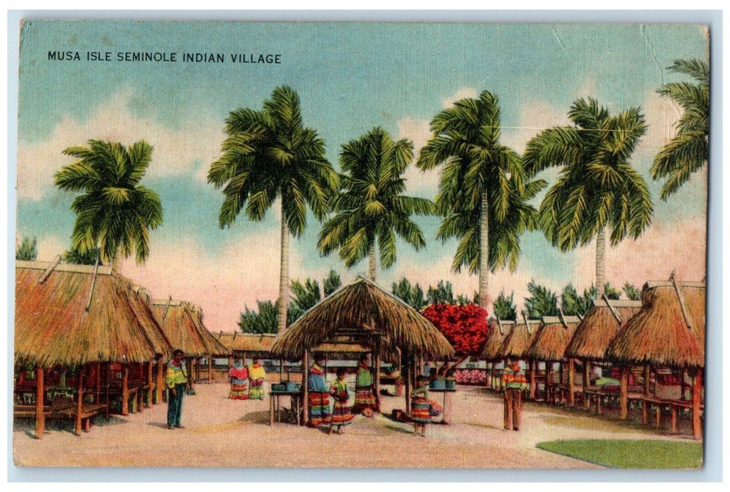 c1940's Musa Isle Seminole Indian Village Hut Palm Tree Miami FL Postcard