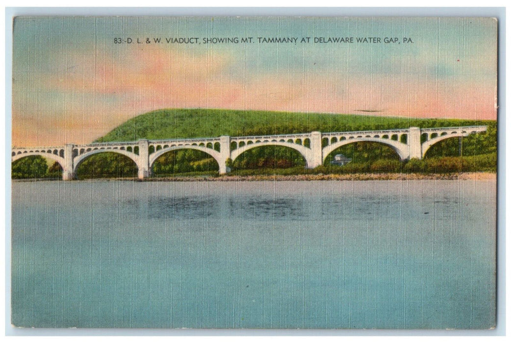 1949 D.L. & W. Viaduct, Showing Mount Tammany at Delaware Water Gap, PA Postcard