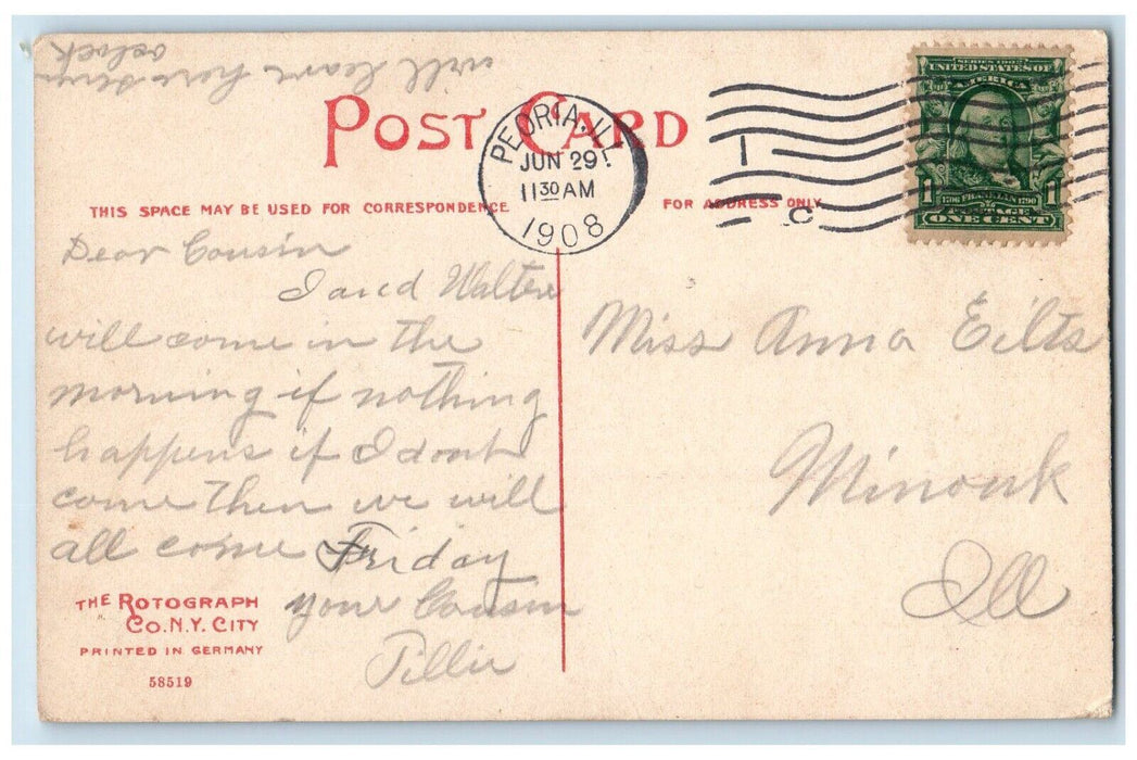 1908 Spalding Institute Building Street View Peora Illinois IL Antique Postcard