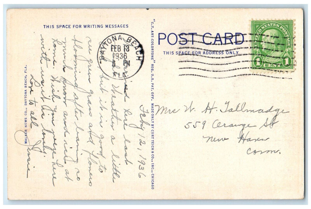 1936 US Post Office from Waterfront Park, Daytona Beach Florida FL Postcard
