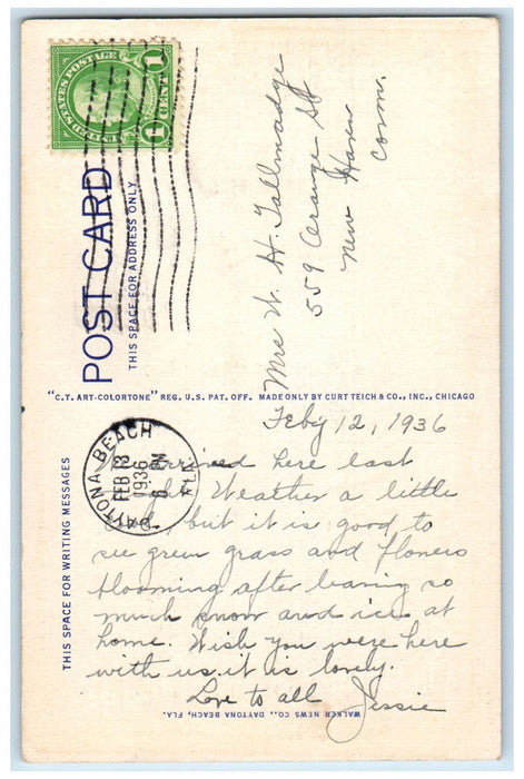 1936 US Post Office from Waterfront Park, Daytona Beach Florida FL Postcard