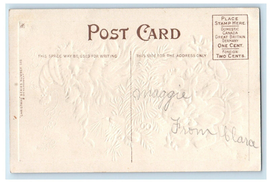 c1910 Christmas Santa Whimsical Fantasy Children Tree Candle Embossed Postcard