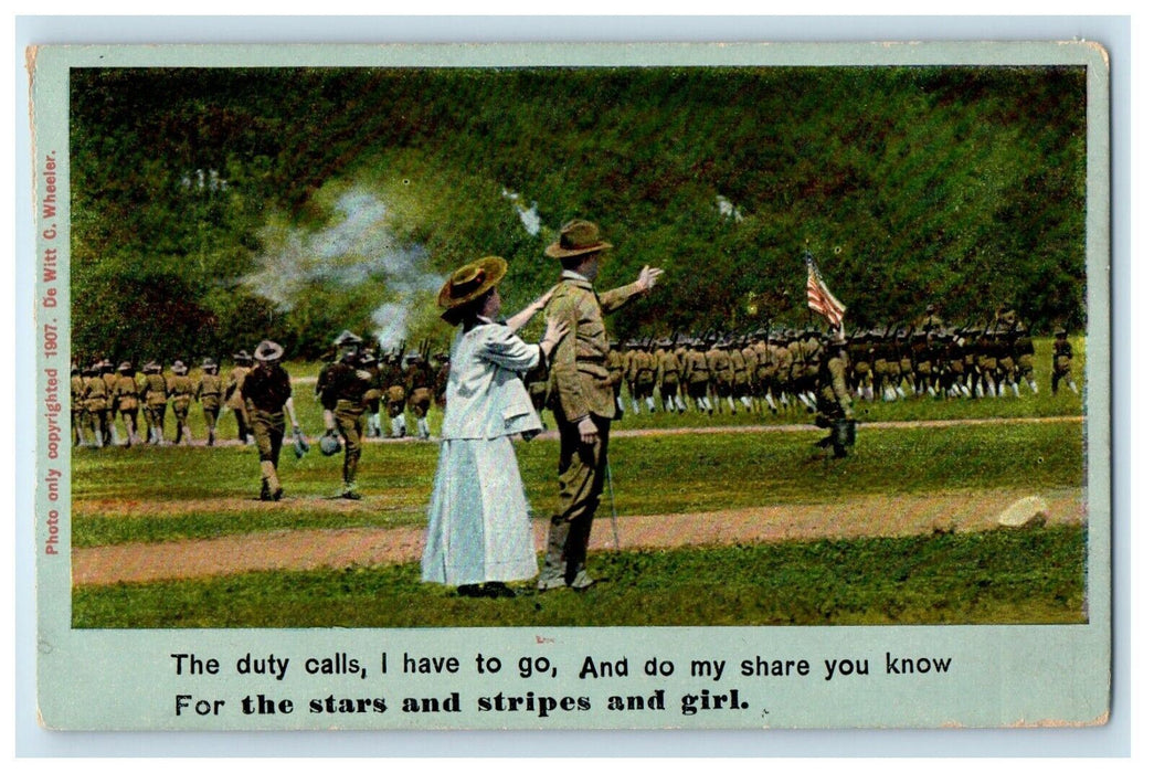 c1910 Romance American Military Stars and Stripes Leaving Girl Unposted Postcard