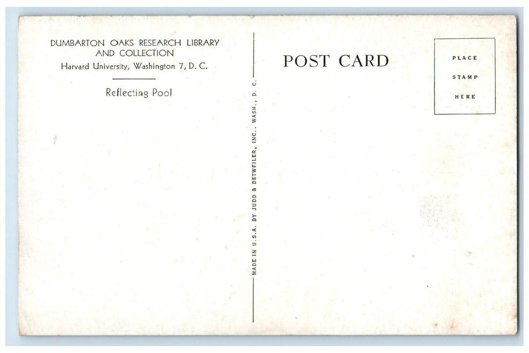 Dumarton Oaks Reflecting Pool Harvard University Washington DC Vintage Postcard