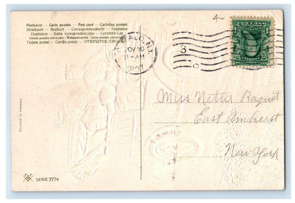 1907 European Couple Driving Antique Car Auto Embossed Buffalo NY Postcard