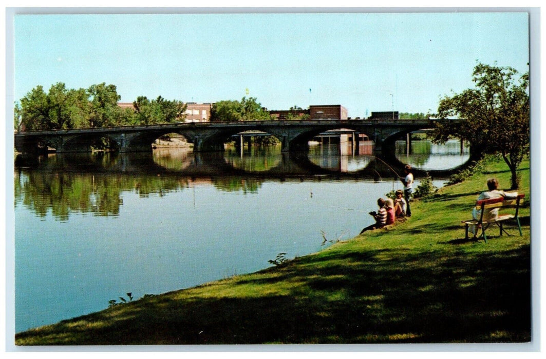 Wisconsin Rapids WI, Scenic View Downtown Park Like Bridge And River Postcard