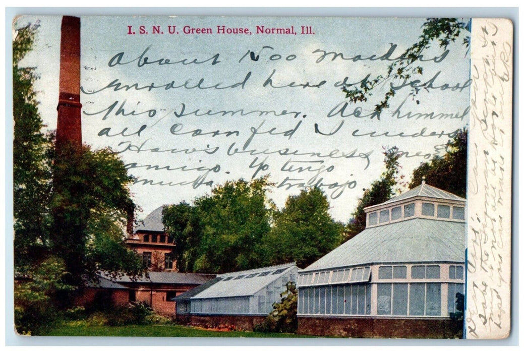 1913 I. S. N. U. Green House View Normal Illinois IL Posted Antique Postcard