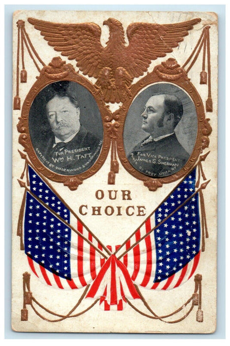 1908 Presidential Election William Taft Sherman Political Patriotic Postcard