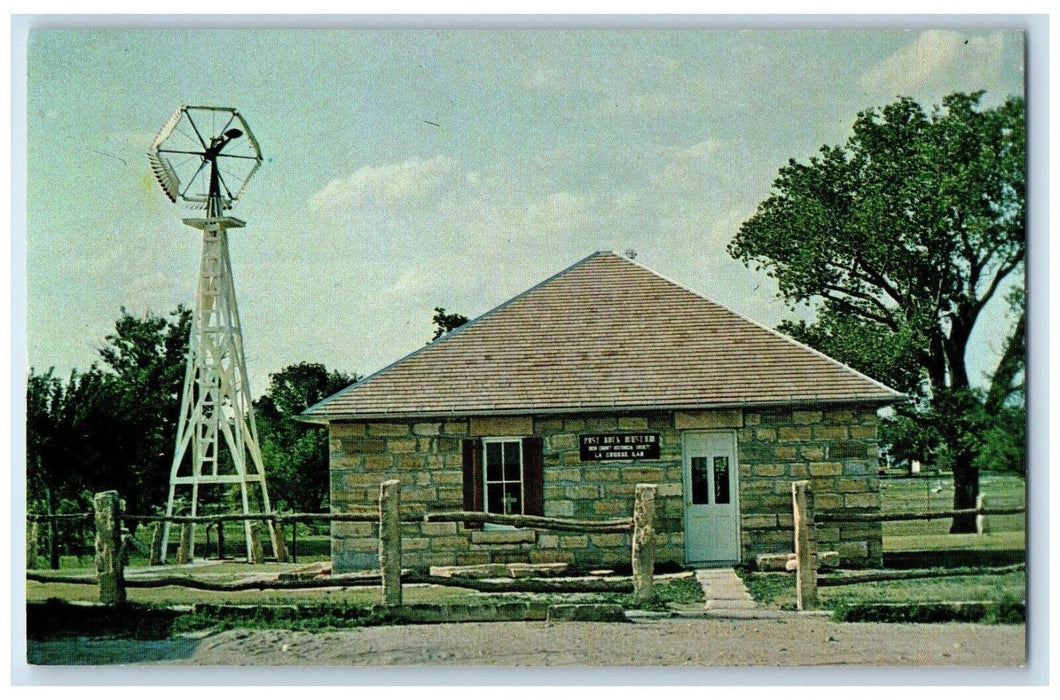 View Of Post Rock Museum Windmill La Crosse Kansas KS Unposted Vintage Postcard