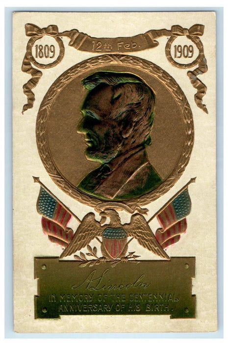 c1910 Abraham Lincoln Centennial Patriotic American Flag Embossed Postcard