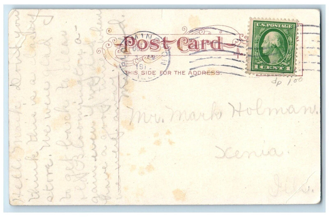 c1910's Livington Building South Side Square Bloomington Illinois IL Postcard