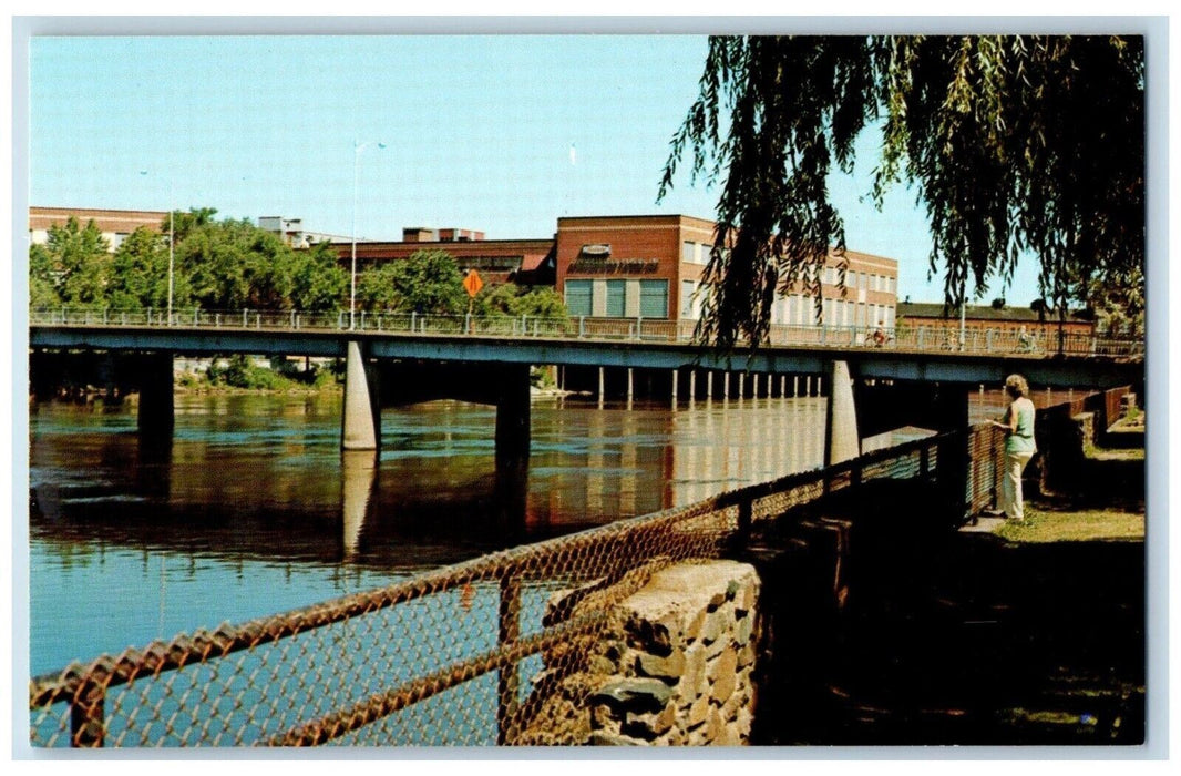 Wisconsin Rapids WI, Scenic View Downtown Park Like Bridge River Flows Postcard