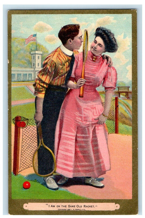 1909 Romance Sports Couple "Same Old Racket" Tennis Posted Postcard