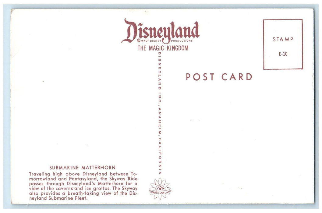 c1960's Cable Car, Submarine Matterhorn, Caverns, Disneyland Anaheim CA Postcard