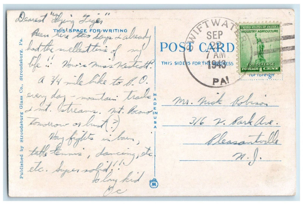 1943 Delaware Water Gap Mt. Pocona PA Swiftwater PA Vintage Postcard