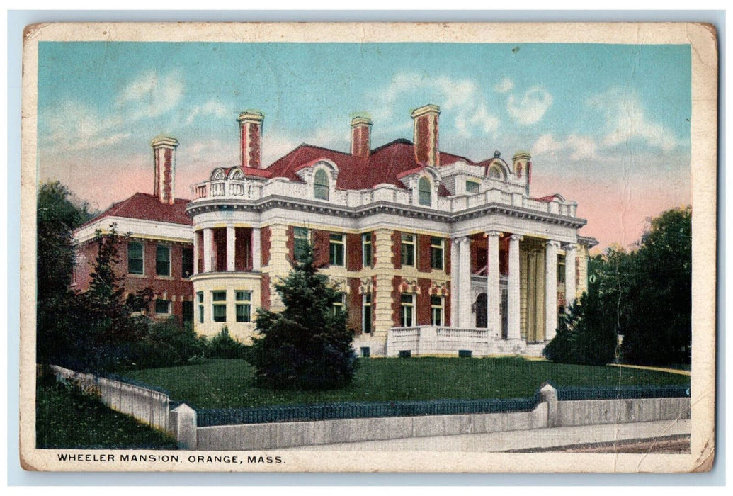 1919 Wheeler Mansion Orange Massachusetts MA Posted Antique Postcard