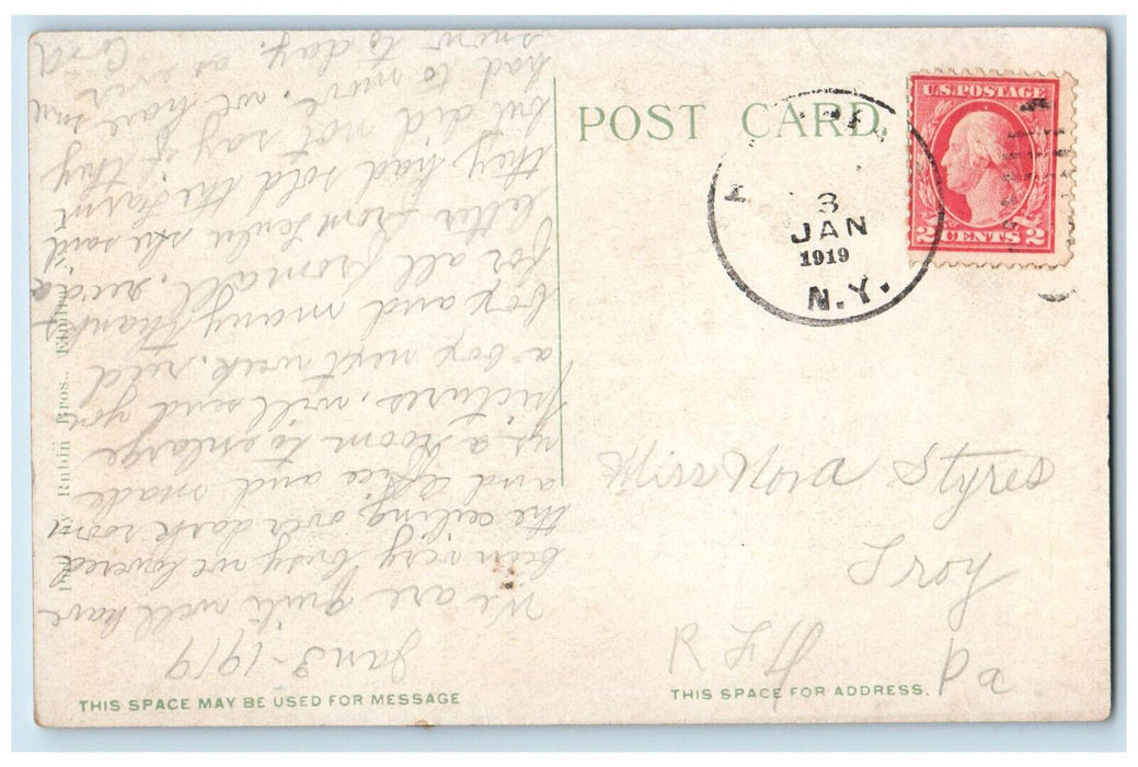 1919 Trees Scene, Trinity Church Elmira New York NY Antique Postcard