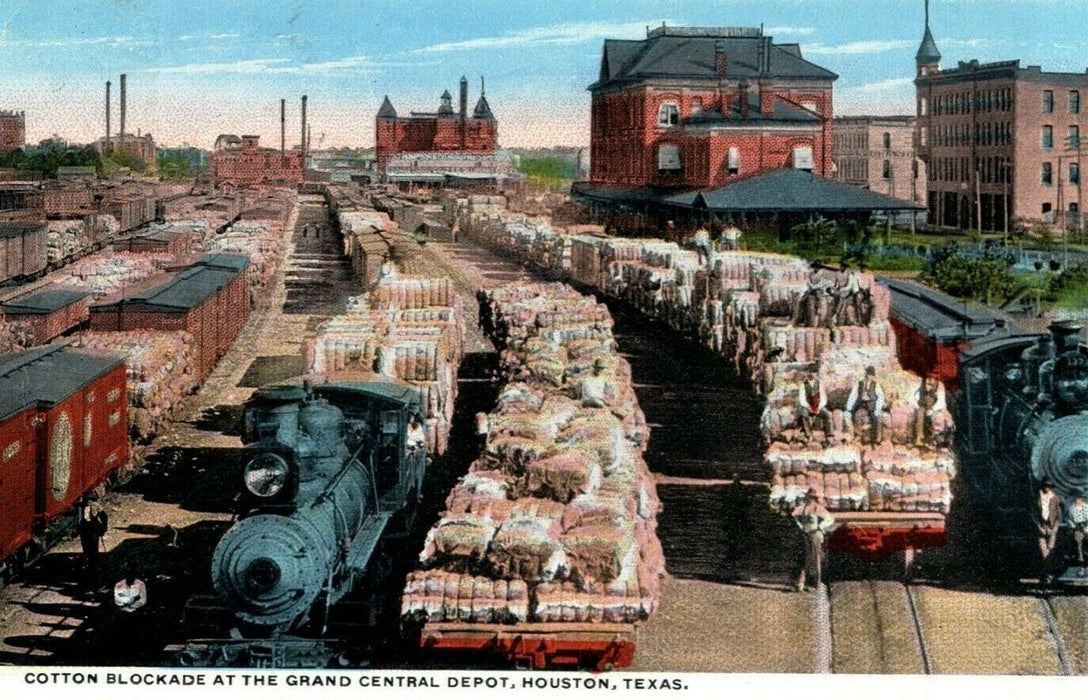 1916 Cotton Blockage at Grand Central Depot Houston Texas TX Antique Postcard
