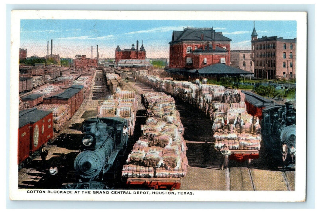1916 Cotton Blockage at Grand Central Depot Houston Texas TX Antique Postcard