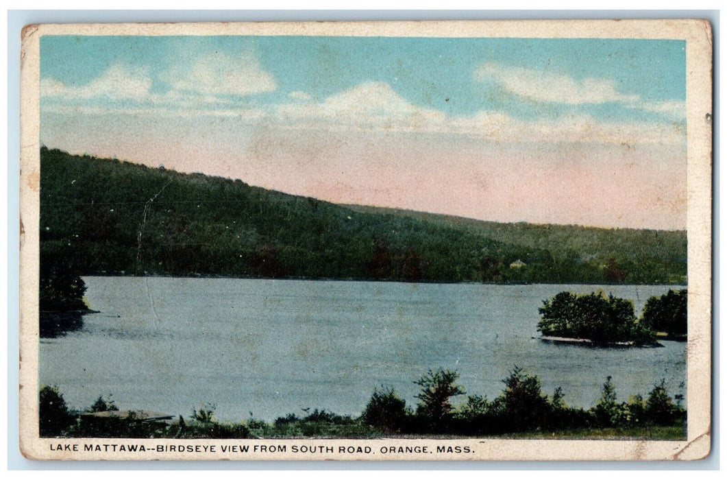 1924 Lake Mattawa Aerial View from South Road Orange Massachusetts MA Postcard