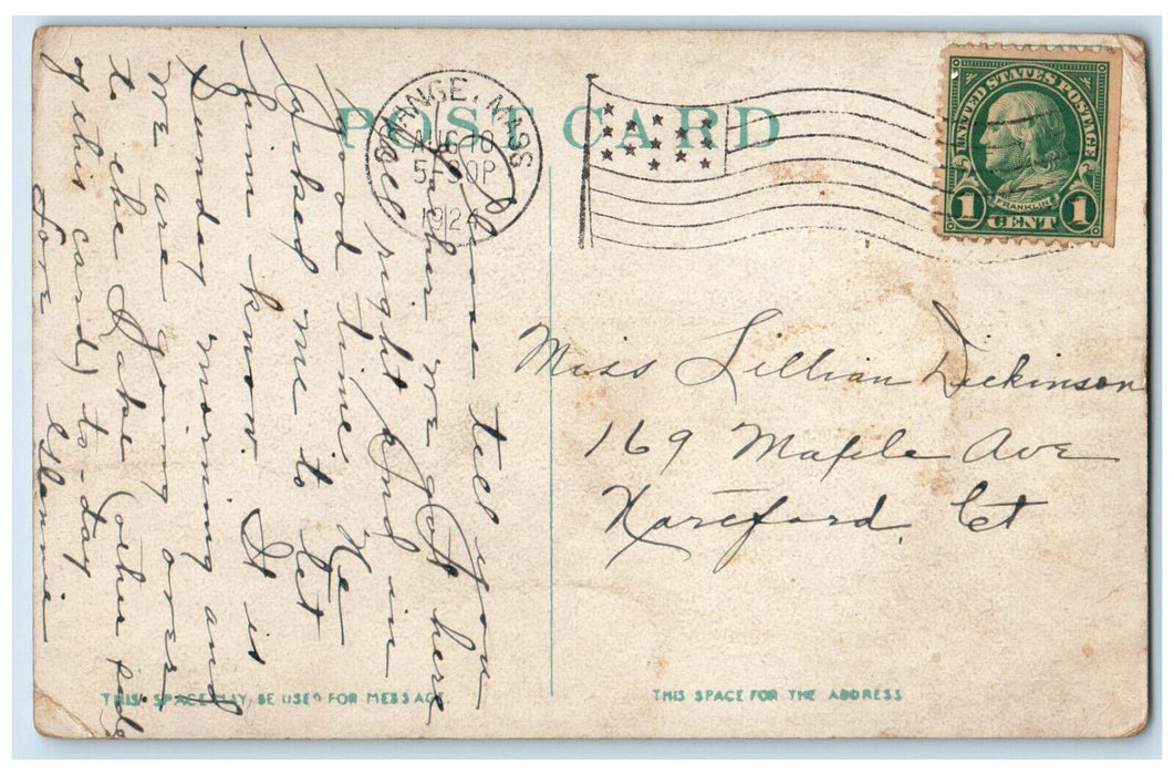 1924 Lake Mattawa Aerial View from South Road Orange Massachusetts MA Postcard