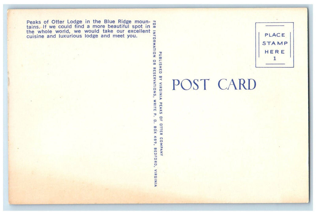 c1950's Peaks of Otter Lodge in the Blue Ridge Mountains Bedford VA Postcard