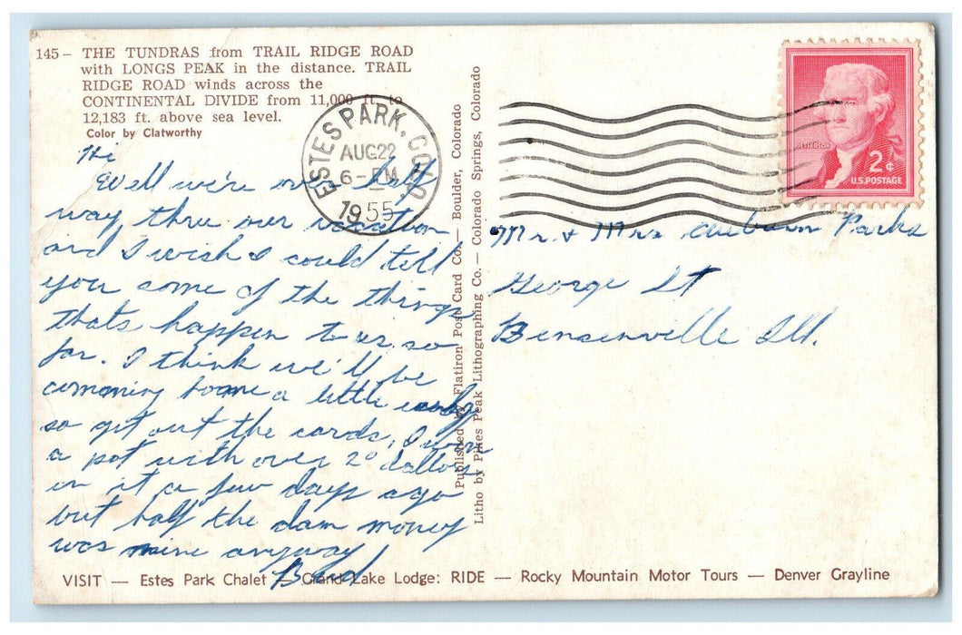 1955 The Tundras from Trail Ridge Road with Longs Peak Estes Park CO Postcard
