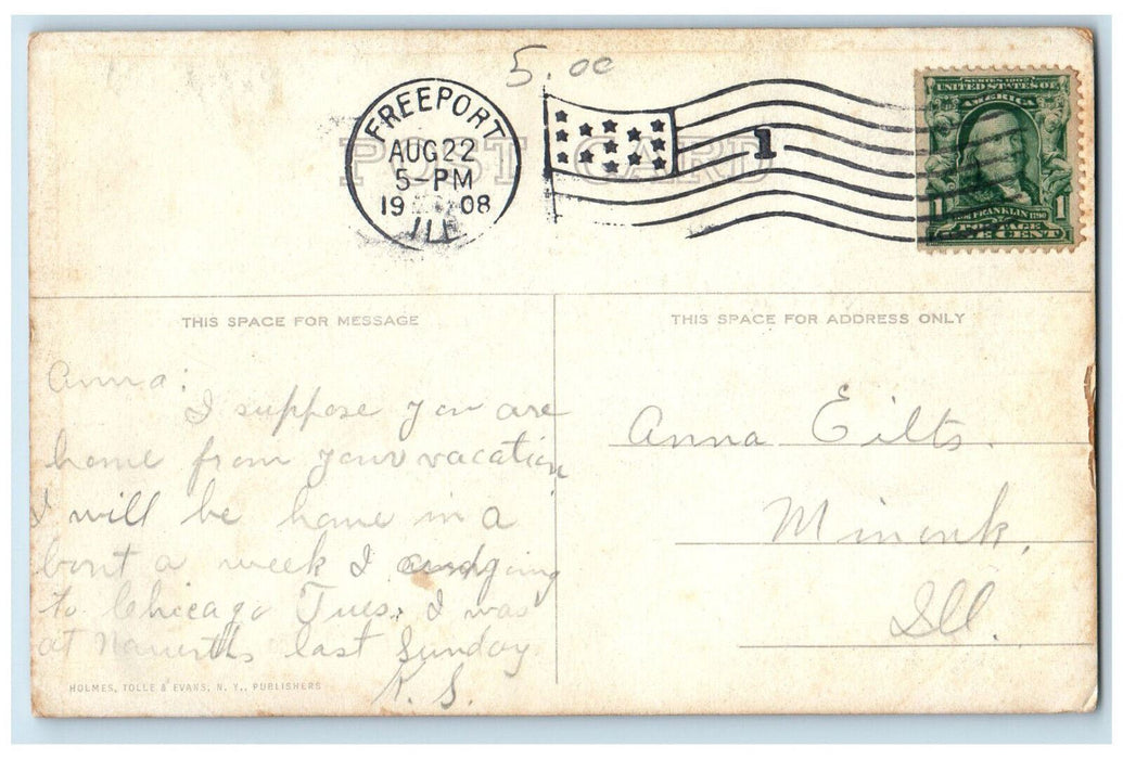 1908 St. Francis Hospital Freeport Illinois IL Antique Posted Postcard