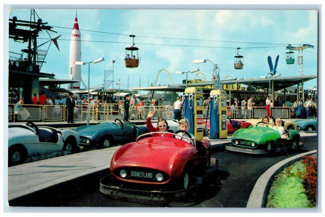 c1960's Cable Car, Model Sports Car, Freeway of the Future Anaheim CA Postcard