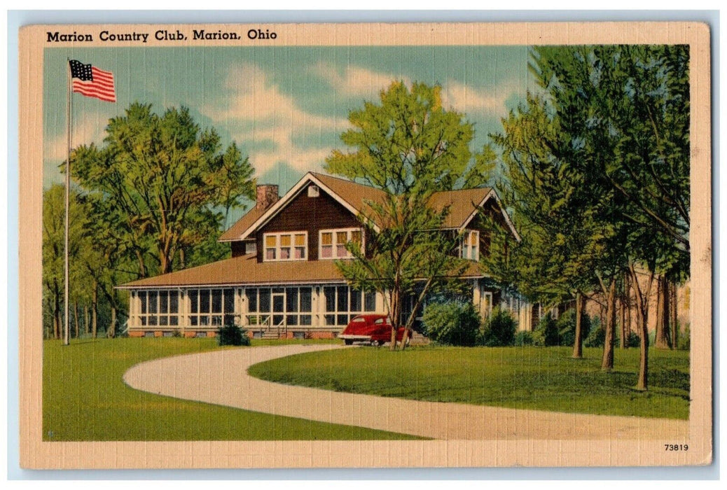 c1930's Marion County Club House Car Flag Marion Ohio OH Vintage Postcard