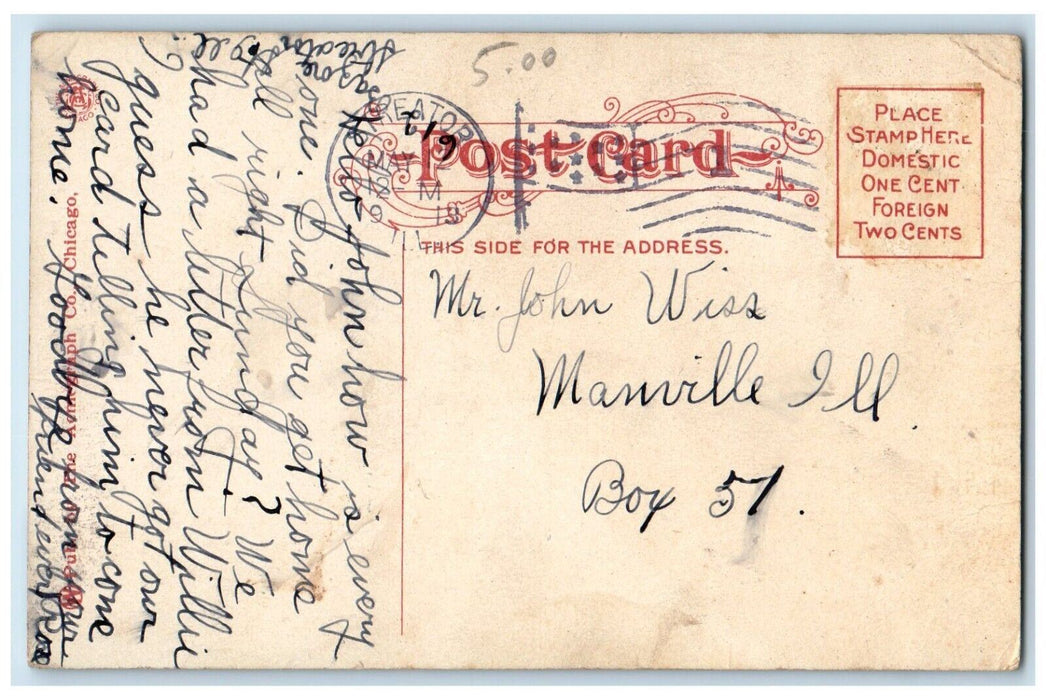 1913 Streator High School Building Campus Streator Illinois IL Antique Postcard