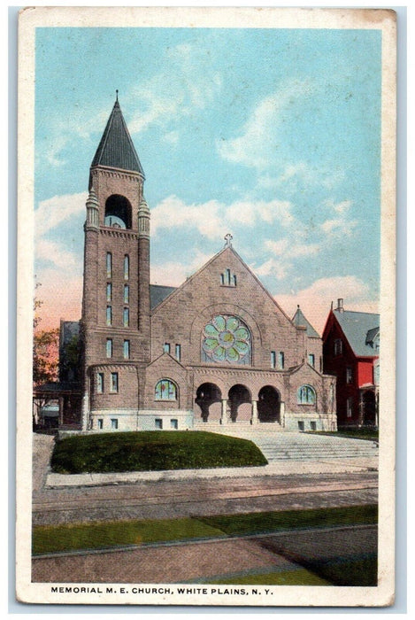 c1920's Memorial M.E. Church Street View White Plains New York NY Postcard