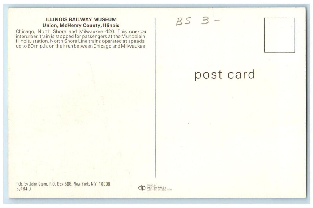 c1950's Illinois Railway Museum Union McHenry County Illinois IL Postcard