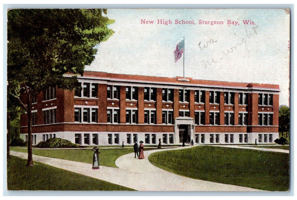 1911 New High School Building Campus Sturgen Bay Wisconsin WI Antique Postcard