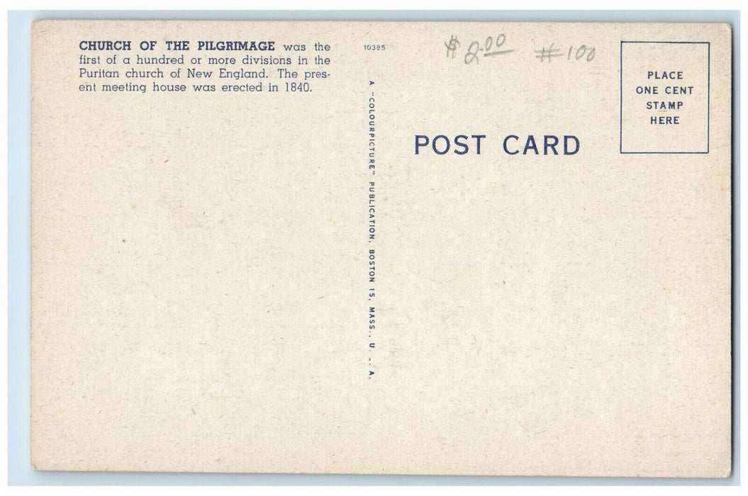 View From Burial Hill Showing Church Of Pilgrimage Plymouth MA Vintage Postcard
