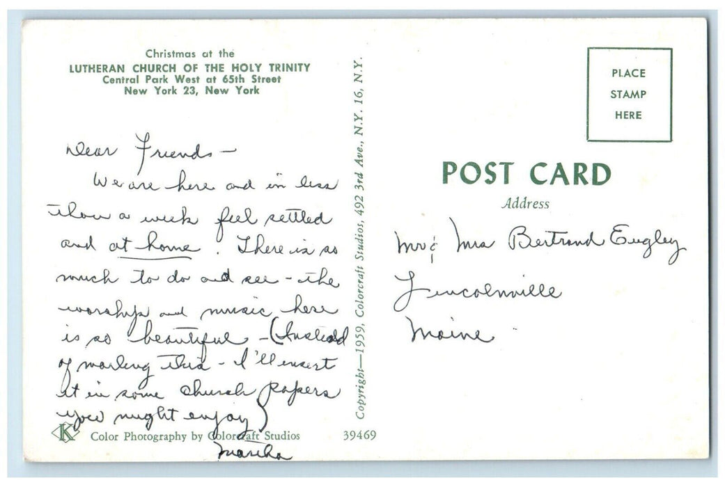 New York NY, Christmas At Lutheran Church Of The Holy Trinity Interior Postcard